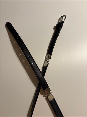 Women’s Ralph Lauren CHAPS black SILVER leather sectioned skinny belt medium EUC